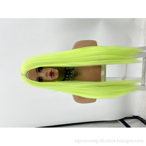 Vigorous 2021 new style green hair frontal weft long straight synthetic front lace wig Glueless Heat Resistant fiber